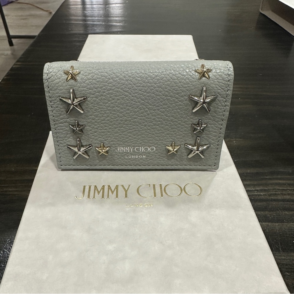 Jimmy Choo Gray Wallet with Silver Star Accents